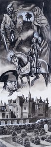 Szkocki zamek i osobistości ze szkockiej historii (gwasz na papierze) autorstwa Ron Embleton