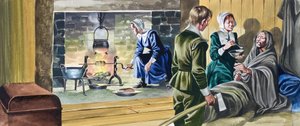 Ojcowie Pielgrzymi w na wpół zbudowanych domach autorstwa Ron Embleton