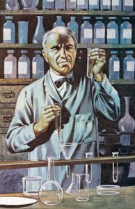 Thomas Alva Edison, amerykański wynalazca i biznesmen (kolorowa litografia) autorstwa Ron Embleton