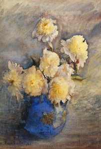 Piwonie w niebieskim wazonie, 1899 autorstwa Rose Maynard Barton