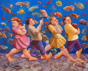 Przejście przez Morze Czerwone, 2008 (olej na płótnie) autorstwa Rosemarie Adcock