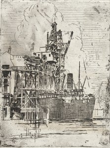 Frachtowiec w Pier autorstwa Roswell Morse Shurtleff