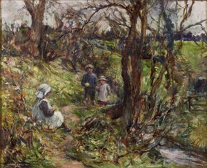 Zbieracze pierwiosnków (olej na płótnie) autorstwa Rowland Henry Hill