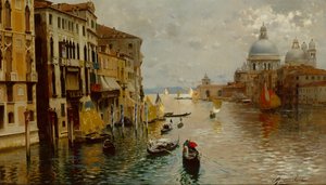 Gondole na Canale Grande, za Dogana i Santa Maria della Salute, Wenecja (olej na płótnie)