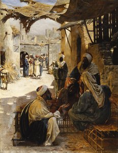 Arabowie rozmawiający na wiejskiej ulicy, 1894 autorstwa Rudolf Der G. Swoboda