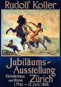 Reprodukcja plakatu reklamującego Jubilaums Ausstellung, wystawa jubileuszowa, Zurych autorstwa Rudolf Johann Koller