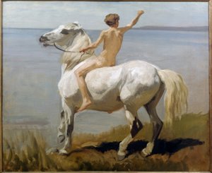 Chłopiec na białym koniu