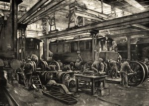 Koleje niemieckie - warsztat naprawczy lokomotyw elektrycznych Reichsbahn w Monachium. 1935 (druk) autorstwa Rudolf Lipus