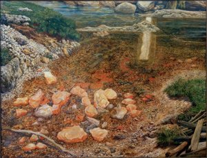 Durch ein Hindernis gestauter Bach