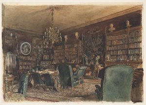 Biblioteka w mieszkaniu hrabiego Lanckorońskiego w Wiedniu, Riemergasse 8 autorstwa Rudolf von Alt