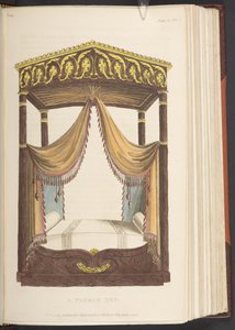 Łóżko francuskie, z Repozytorium Sztuki Ackermanna, kwiecień 1816 (kolor lito)