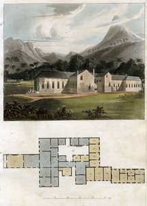 Widok i plan Longwood House, St. Helena: rezydencja Napoleona Bonaparte