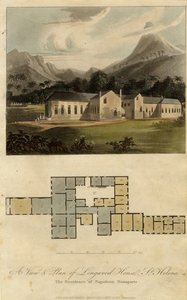 Widok i plan Longwood House, St. Helena: rezydencja Napoleona Bonaparte, 1817
