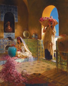 Les parfumeuses - Twórcy perfum - Rudolf Ernst (1854-1932). Olej na drewnie Wymiar : 55,5x45 cm Kolekcja prywatna