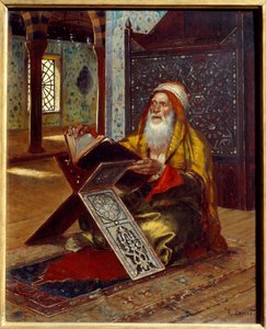 Biurko Imam czytający Koran. Obraz Rudolpha (lub Rudolphe) Ernsta (1854-1932) Nantes z XIX wieku, Musee des Beaux Arts autorstwa Rudolphe Ernst