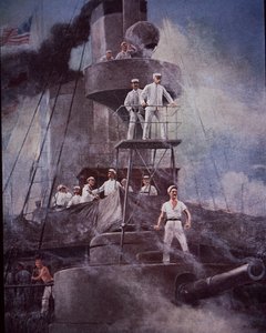 Wojna hiszpańsko-amerykańska 1898, bitwa nad Zatoką Manilską, admirał Dewey kieruje akcją z okrętu flagowego Olympia