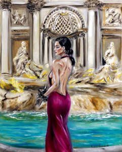 Przy fontannie di Trevi, 2022 (olej na płótnie) autorstwa Ruslana Levandovska