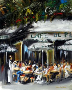 Cafe de Flore Paris, 2021 (olej na płótnie) autorstwa Ruslana Levandovska