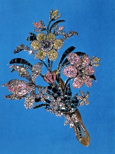 Broszka w formie dużego bukietu z brylantami i szmaragdami o szlifie brylantowym, ok. 1760 (złoto, srebro, diamenty i szmaragdy)