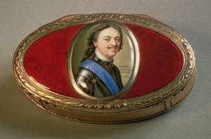 Tabakiera z miniaturą portretową Piotra Wielkiego, 1727 (złoto) autorstwa Russian School