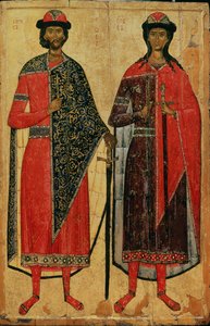 Św. Borys i Św. Gleb, ikona rosyjska, Szkoła Moskiewska, XIV w. (tempera na panelu) autorstwa Russian School