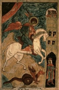 Św. Jerzy i smok, ikona rosyjska z Wołogdy, XV w. (tempera na desce)