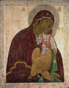 Madonna Pokory Yakhroma, ikona rosyjska, prawdopodobnie Szkoła Pskowa (tempera na panelu) autorstwa Russian School