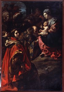 Adoracja Trzech Króli. Obraz Rutilio Manetti (1571-1639). Olej na płótnie. Sztuka włoska, styl barokowy. Państwowe Muzeum Sztuki, Jekaterynburg, Rosja.