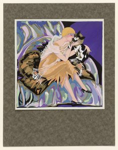 Femmes Modernes, 1926: Siedząca kobieta z kotem autorstwa S Chompré