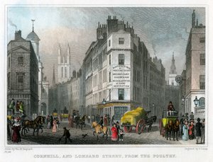 Cornhill i Lombard Street z drobiu, City of London, 1830.