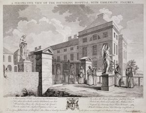 Widok perspektywiczny szpitala Foundling z figurami emblematycznymi, 1749 autorstwa S. Vale