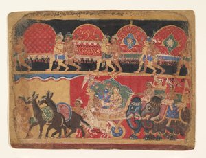 Krishna i Kshatriya Dziewice udają się do Dwarka..., Ka. 1520-30. autorstwa Sa Nana