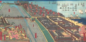 Szczegółowy wydruk Yokohamy Hon-cho i Miyozaki Pleasure Quarter, 4. miesiąc. 1860. autorstwa Sadahide Utagawa