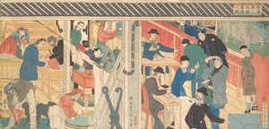 Sala Sprzedaży w Budynku Handlu Zagranicznego w Jokohamie, 1861. autorstwa Sadahide Utagawa