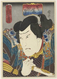 Ôkawa Hashizo I jako Tenjiku Kanja Sto opowieści o odwadze w naszym kraju (tytuł serii) Honchô hyakuyûden (tytuł serii na obiekcie) autorstwa Sadamasu (II) , Utagawa (attributed to)