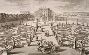 Austriacki dom i ogród, sztychowany przez Jana Augusta Korwina (1683-1738), wydany ok. 1730-40 (rycina)