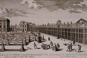 Widok jednej z oranżerii w ogrodzie księcia Schwarzenberga w Wiedniu, sztychowany przez Georga-Daniela Heumanna (1691-1759), wydany ok. 1724-37 (rycina) (zob. też 170855)