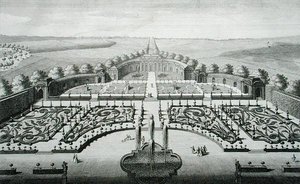Widok Oranżerii w Geibach, rytowany przez Johanna Georga Pintza (1697-1767/8)