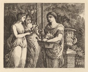 Sprzedawca figurek z dwiema dziewczynami, 1770. autorstwa Salomon Gessner
