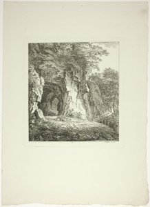 Pasterze i owce odpoczywający pod mostem, płyta siódma z Paysages Dédiés à M. Warelet autorstwa Salomon Gessner