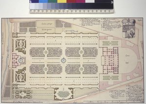 Cała strona: Pałac ogrodowy Liechtenstein - plan (rysunek piórkiem i tuszem) autorstwa Salomon Kleiner