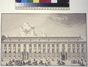 Cała strona: widok pałacu od frontu w Nos (rysunek piórkiem i tuszem) autorstwa Salomon Kleiner