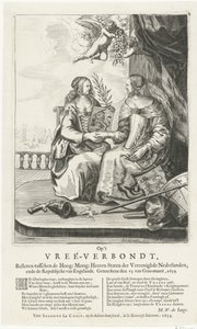 Wyrażenie do pokoju westminsterskiego, 1654 Na Vree-Verbondt, Zamknięty między Najwyższym: Moog: Heeren Staten der Vereenighde Nederland, ende Republikcke van Englandt. Geteeckent den 15 van Gras-maant, 1654 (tytuł na obiekcie) autorstwa Salomon Pietersz. Lachair