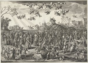 Małżeńska pułapka: Alegoria małżeństwa Obraz huwelyxa w kształcie fuyka (tytuł na obiekcie) autorstwa Salomon Savery (attributed to)