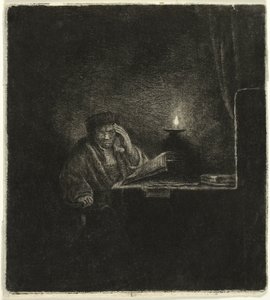 Uczeń przy stole przy świecach autorstwa Salomon Savery