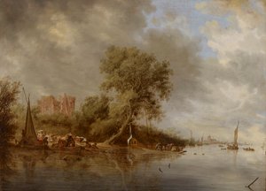 Krajobraz rzeczny z ruinami zamku Egmond , 1641. autorstwa Salomon van Ruisdael or Ruysdael
