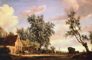 Zajazd Pod Białym Łabędziem, autorstwa Salomona van Ruysdaela (ok. 1602-1670) autorstwa Salomon van Ruisdael or Ruysdael