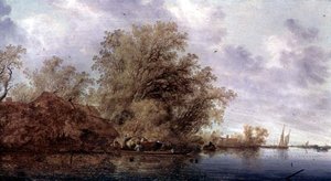 Zalesiony krajobraz rzeki autorstwa Salomon van Ruisdael or Ruysdael