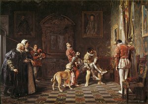 „” Powrót turnieju „” Młody rycerz zostaje sprowadzony do pałacu, podparty dwiema stronicami. Obraz Salvadora Martineza Cubellsa (1845-1914) 1881 Walencja. Muzeum Sztuk Pięknych San Pio