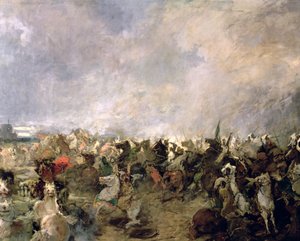 Bitwa o Guadalete – szczegół ucieczki Gotów spod dowództwa króla Roderyka w obecności muzułmańskiej kawalerii Tarika Ibn Ziyada, 711 ne (olej na płótnie) (szczegół)